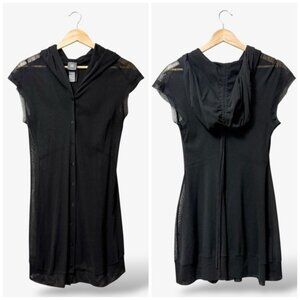 Lilith Black Mesh Hooded Dress Button Front Size S Goth Punk Emo Grunge 90s Y2K